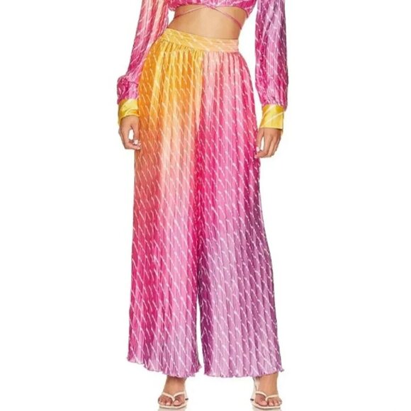 NEW Rococo Sand Evie Wide Leg Rainbow Colorful Satin Pant SIZE M/100%AUTHENTIC - Picture 1 of 2